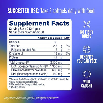 Oceanblue Professional Omega-3 2100mg Fish Oil Supplement – Triple Strength, High Potency EPA, DHA & DPA – Burpless, Wild-Caught, Natural Orange Flavor – 120 Count (Pack of 1)