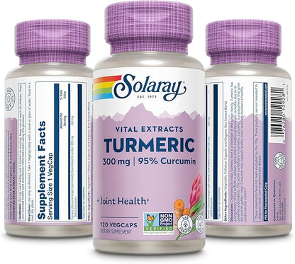 SOLARAY Turmeric Supplement 300 mg - Turmeric Root Extract with 95% Curcumin - Joint Support Supplement for Joint Health and Comfort - Non-GMO, Vegan, Gluten Free, 60-Day Guarantee, 120 Servings