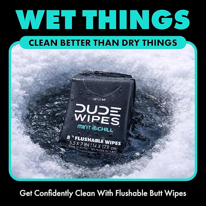 DUDE Wipes Mint Chill Pocket Packs - Travel Wipes - 6 Packs of 8 (48 Count) - On-The-Go Adult Flushable Wipes - Infused with Tea Tree Oil, Vitamin E, and Aloe - Septic and Sewer Safe