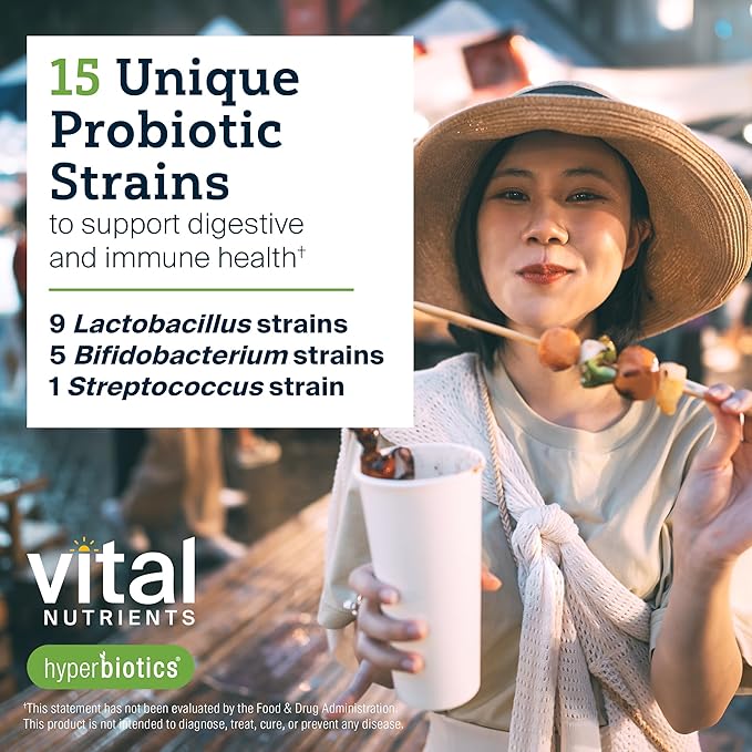 Hyperbiotics Vital Nutrients Pro-15 Prebiotics and Probiotics for Women and Men | 15 Science Backed Strains | Supports Occasional Constipation, Diarrhea, Gas & Bloating | 30 Vegan Time Release Pearls