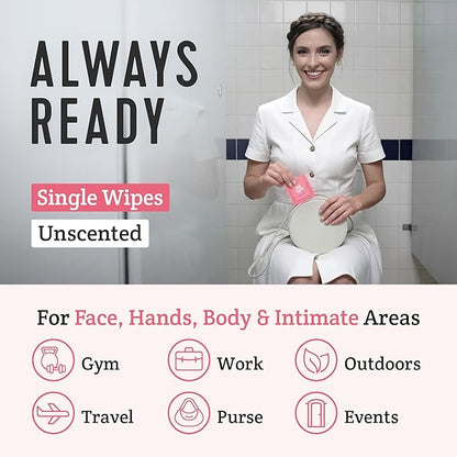 Stall Mates Feminine Fresh - Flushable Wipes, Individually Wrapped Cleansing Travel Friendly PH balanced Unscented with Sunflower, Rosemary and Aloe (30 on-the-go singles)