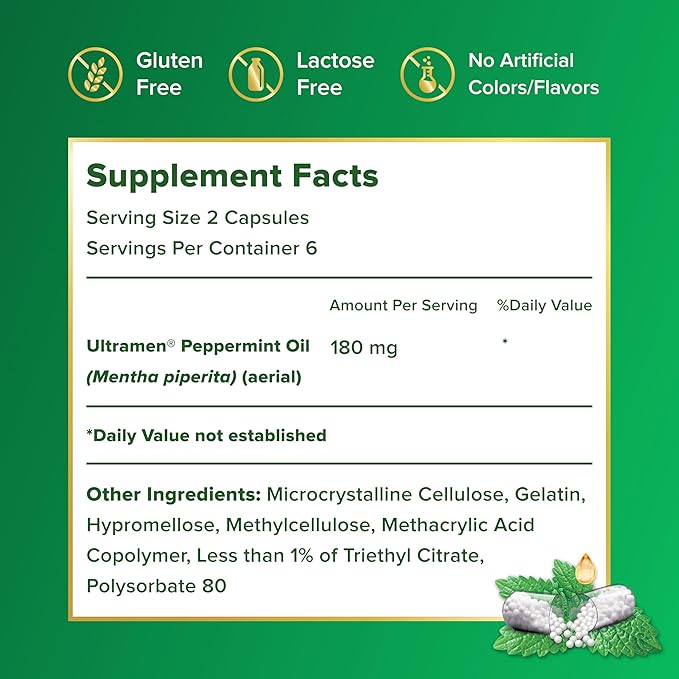 IBgard Gut Health Supplement, Peppermint Oil Capsules for Abdominal Comfort, 12 Capsules