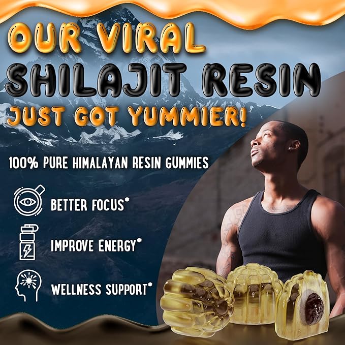 OH MY CHEWY Pure Himalayan Shilajit Gummies - High Potency Gold Grade Resin - Energy Boost and Immune Support for Men and Women with Ashwagandha and Shatavari - 120 Gummy - Peach & Mango
