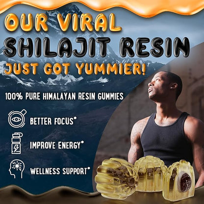 OH MY CHEWY Pure Himalayan Shilajit Gummies - High Potency Gold Grade Resin - Energy Boost and Immune Support for Men and Women with Ashwagandha and Shatavari - 120 Gummy - Peach & Mango