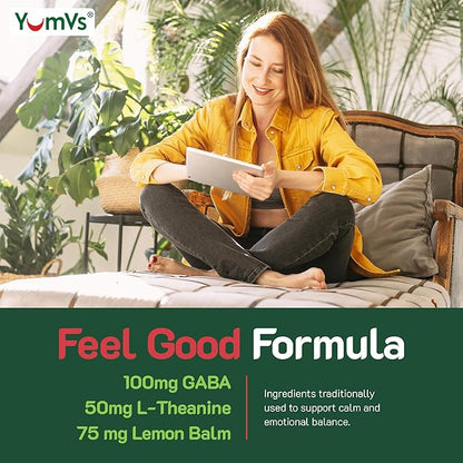 YumV's De-Stress Gummies with GABA, L-Theanine and Lemon Balm - Mixed Berry Flavor - Calming Gummies for Adults and Teens - Gluten Free Non-GMO Vegetarian Mood Support Relax Supplement (42 Count)
