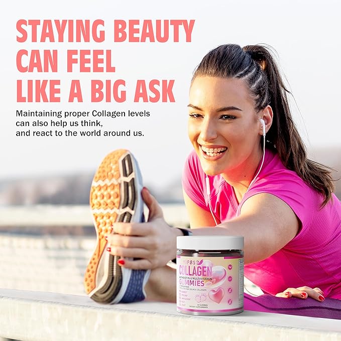 VIFSSG Collagen Peptide Gummies for Women,60 Gummies Sugar-Free Hydrolyzed, Extra Strength 2500mg Protein Type I,II,III,V,X with 15000mcg Biotin and Vitamin A B6 B12 C D E for Hair Skin Nail