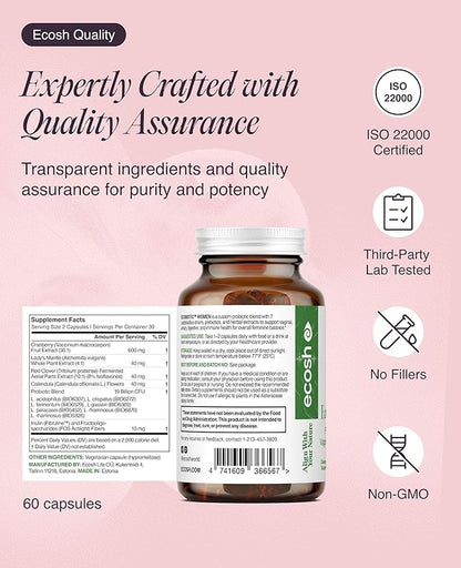 Women's Probiotic for PH Balance, Urinary Tract & Gut Health – Vaginal Probiotics for Women with Prebiotics, Lactobacillus Acidophilus & Crispatus, Natural Cranberry & Herbs | 120 Vegan Capsules