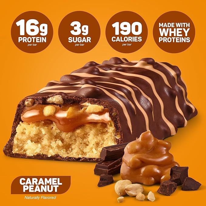 FITCRUNCH Snack Size Protein Bars, 6-Layer Baked Bar, 3g of Sugar & Soft Cake Core (18 Bars, Caramel Peanut)