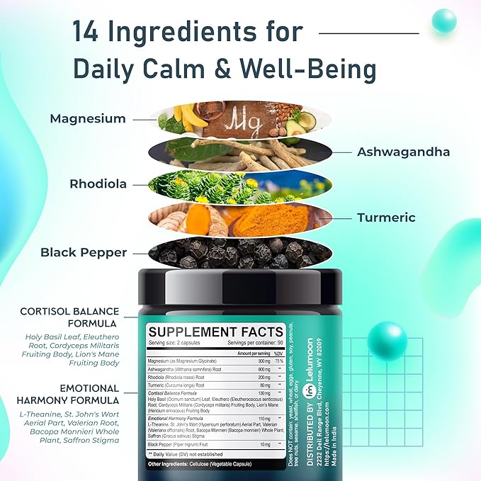 Ultra Cortisol Health 1630 mg with Ashwagandha, Rhodiola, Apigenin & Holy Basil – Supports Mood, Resilience & Daily Balance – 180 Capsules