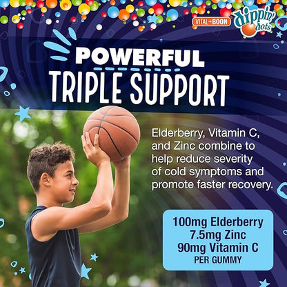 Dippin' Dots - Sambucus Elderberry + Vitamin C + Zinc Immune Support Gummies - Black Elderberry Gummies for Adults & Kids, Gelatin Free Gluten Free Immune Support Supplement for Women & Men (60 Count)