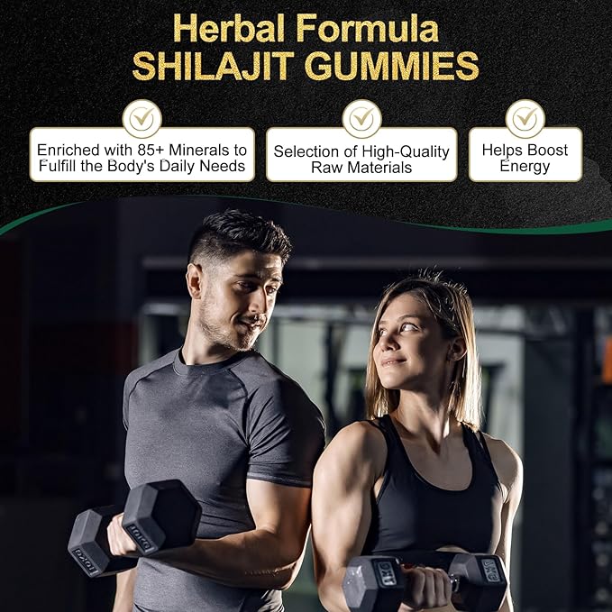 Himalayan Shilajit Gummies for Men & Women - No Added Sugar, 100% Natural & Organic with Ashwagandha, Gokshura, Fulvic Acid & 85+ Trace Minerals, Individually Wrapped, Non-GMO, 80 Gummy I Pouch