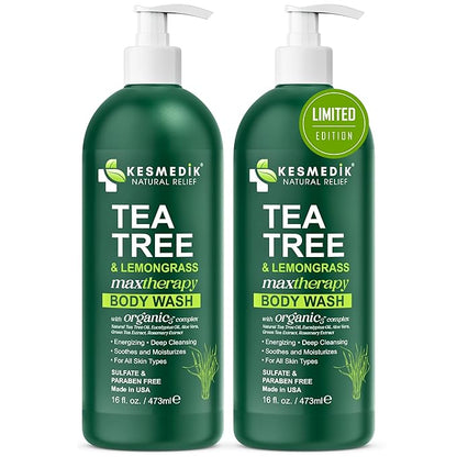 Tea Tree Lemongrass Body Wash MaxTherapy, Itchy Skin Relief, Antifungal Defense, Fights Body Odor, Soothes Jock Itch & Athlete's Foot, Intimate Wash, Men & Women, 2-Pack, Limited Edition