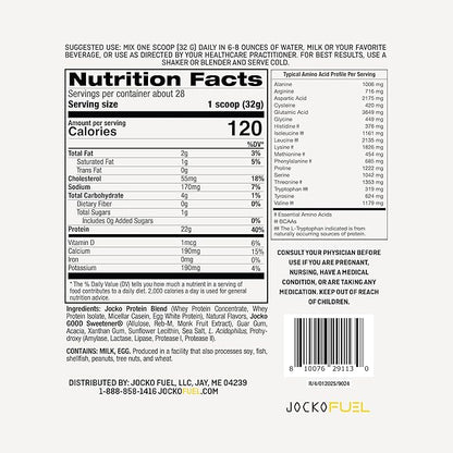 Jocko Fuel Whey Protein Powder, Banana Cream, 22g Protein, Digestive Enzymes + Probiotic Blend, No Sugar Added, with Essential Amino Acids + Electrolyte Minerals, 28 Servings