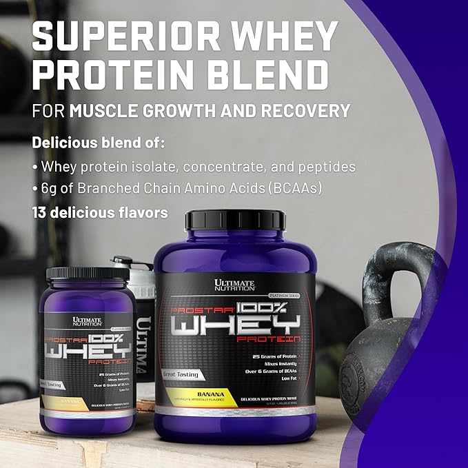 Ultimate Nutrition Prostar Whey Protein Powder Isolate, Banana - Low Carb, High Protein Powder Shake for Muscle Gain & Recovery - Low Sodium, Low-Fat & Keto Friendly - 2 lbs Tub
