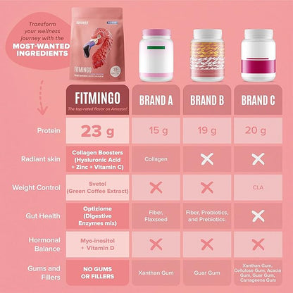 BIRDMAN Fitmingo Vegan Protein Powder with Inositol, Collagen Boosters, Hyaluronic Acid and Vitamins | Low Carb, Dairy Free, Low Calorie | 23g Plant Based Blueberry Protein Powder with Myo-Inositol