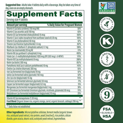 MegaFood Baby & Me 2 Prenatal Multi Minis - Prenatal Vitamins for Women with Choline & Methyl Folate - Gluten-Free, Vegetarian, Pre Natal Multivitamin for Women – 120 Minis Tablets, 30 Servings