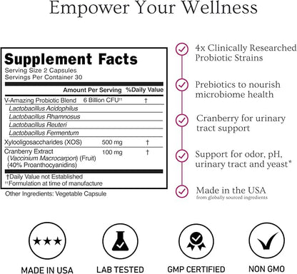 Healthy Babe Vaginal Probiotics for Women + Prebiotics & Cranberry Pills, pH Balance, Healthy Odor, Yeast, Immune Support, Positive Microbiome Health, Women’s Acidophilus Probiotic, 60 Vegan Capsules