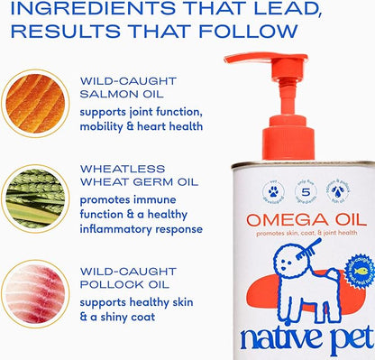 Native Pet Omega 3 Fish Oil for Dogs & Cats – Wild Alaskan Salmon Oil for Dogs Skin and Coat, Supports Joints, Heart & Shedding – Fast-Absorbing Omega 3 6 9 Liquid Supplement – 8oz