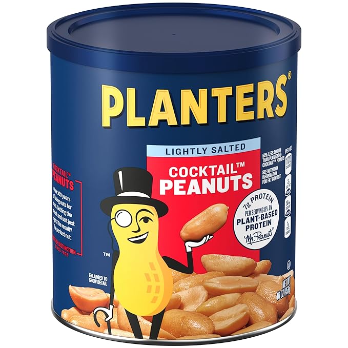 PLANTERS Dry Roasted Peanuts, Plant-Based Protein, Lightly Salted, Peanut Snack, 16 Oz Jar
