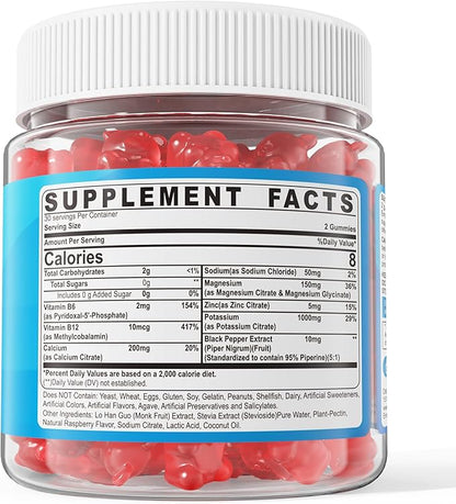 Potassium Citrate 1000mg Gummies, Potassium Magnesium Supplement + Calcium, Zinc, Sodium, Vitamin B6, B12, Support Leg Cramps, Electrolyte Balance, Body Performance, Energy Boost, Sugar Free, 60 Cts