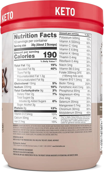 SlimFast Keto Meal Replacement Shake, Fudge Brownie Batter, Low Carb Keto Protein Powder with Collagen & Whey, No Sugar Added, Gluten Free, Weight Loss Support, 10-Serving Canister