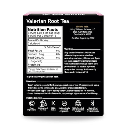 Buddha Teas Organic Valerian Root Tea - OU Kosher, USDA Organic, CCOF Organic, 18 Bleach-Free Tea Bags