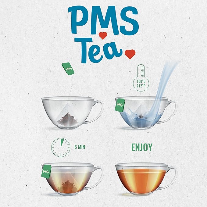 Lazika PMS Tea for Hormone Balance, Herbal Tea for Healthy Menstural Cycle, 20 Pyramid Teabags, Period Relief and PMS Support for Women, Caffeine Free, Chamomile, Fennel