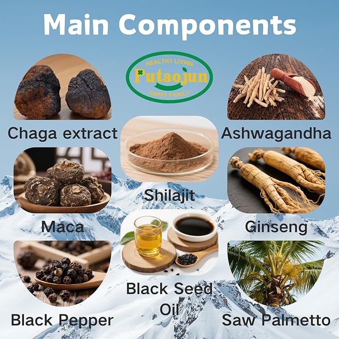 Shilajit for Man,Woman & Kid.Himalayan Gold Shilajit Gummies.1000mg Shilajit,200mg Ashwagandha,200mg Chaga,100mg Ginseng,100mg Saw Palmatto,60mg Black Seed Oil