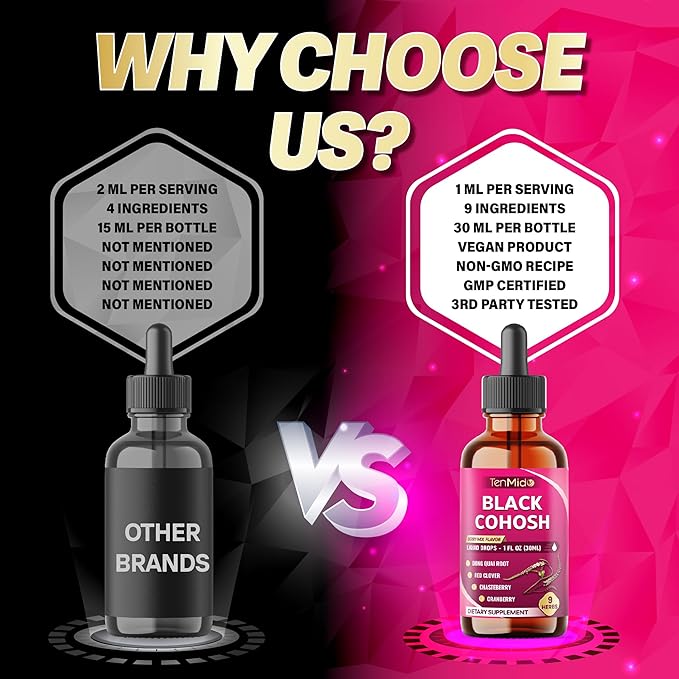 9in1 Liquid Black Cohosh Supplements Women with Dong Quai, Red Clover, Chasteberry, Cranberry, Passion Flower, Turmeric, Rhodiola Rosea, and Amla - 30ml Fl Oz