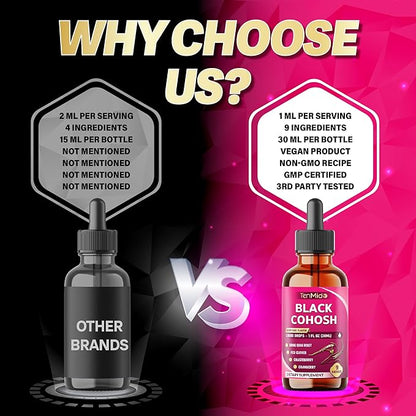 9in1 Liquid Black Cohosh Supplements Women with Dong Quai, Red Clover, Chasteberry, Cranberry, Passion Flower, Turmeric, Rhodiola Rosea, and Amla - 30ml Fl Oz