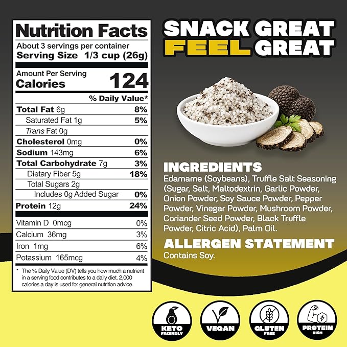 Where You Bean Edamame Beans Snack (Truffle Salt) - Crunchy and Dry Roasted Edamame Beans - High Protein Snacks, Keto and Vegan Healthy Snacks for Adults & Low Carb Asian Snack 3oz (Pack of 4)