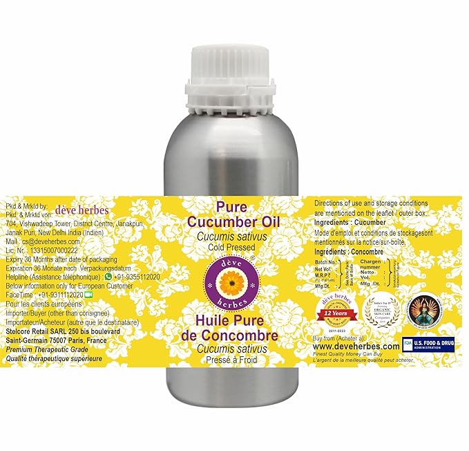 dève herbes Pure Cucumber Oil (Cucumis sativus) Cold Pressed 300ml (10 oz)