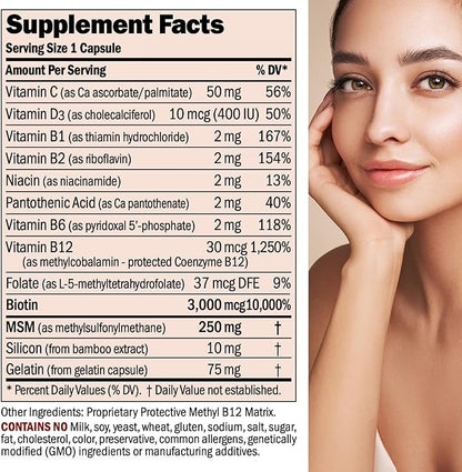 ANDREW LESSMAN Healthy Hair, Skin and Nails 60 Capsules - 3000 mcg High Bioactivity Biotin, B-Complex. Promotes Beautiful Skin, Strong Nails. No Additives Hair Growth Vitamins Biotin Supplement
