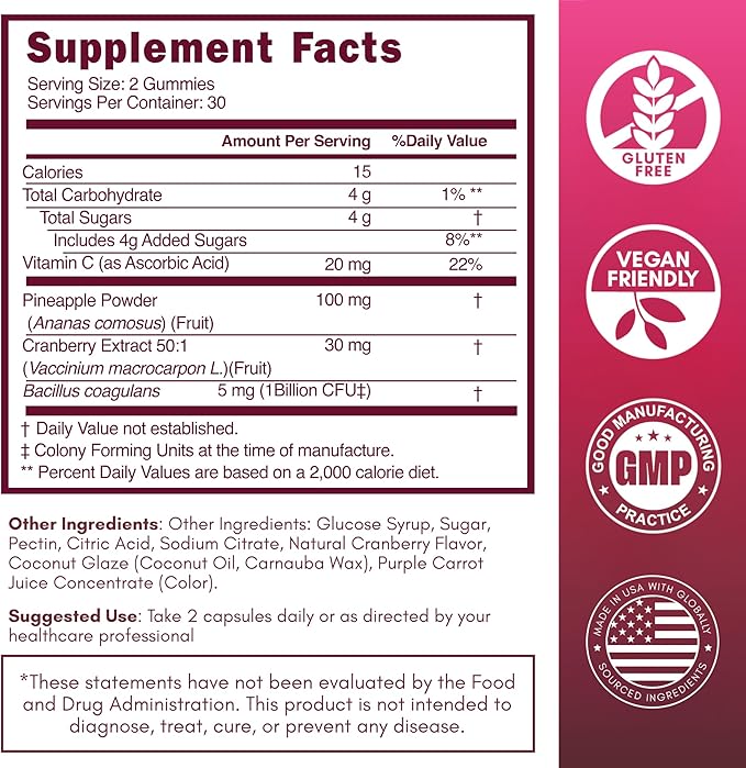 SOON+ Feminine Balance Gummies for Women, V-Sync Pineapple Probiotics for pH Balance Support * Vaginal, Urinary, Immune, Digestive Wellness * with Bacillus Coagulans, Cranberry, Vitamin C, 60 Gummies