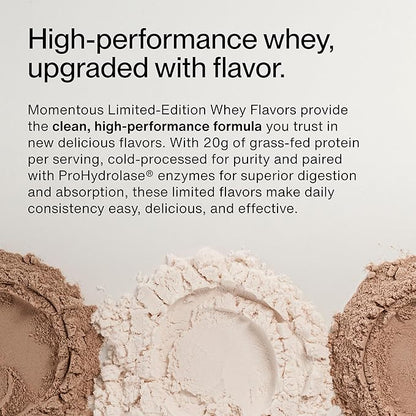 Momentous Essential Grass-Fed Whey Protein Powder - 20 g Whey Isolate Protein - NSF Certified for Sport - Gluten-Free - 12 Servings for Essential Everyday Use - Spiced Chai - Package May Vary