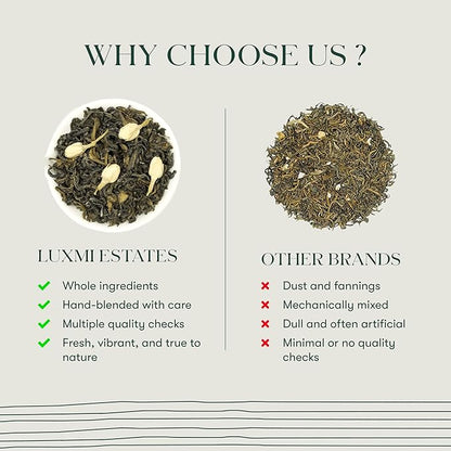Luxmi Estates Midnight Bloom Jasmine Darjeeling Green Tea | 25 Biodegradable Tea Bags, 50g/1.76 oz