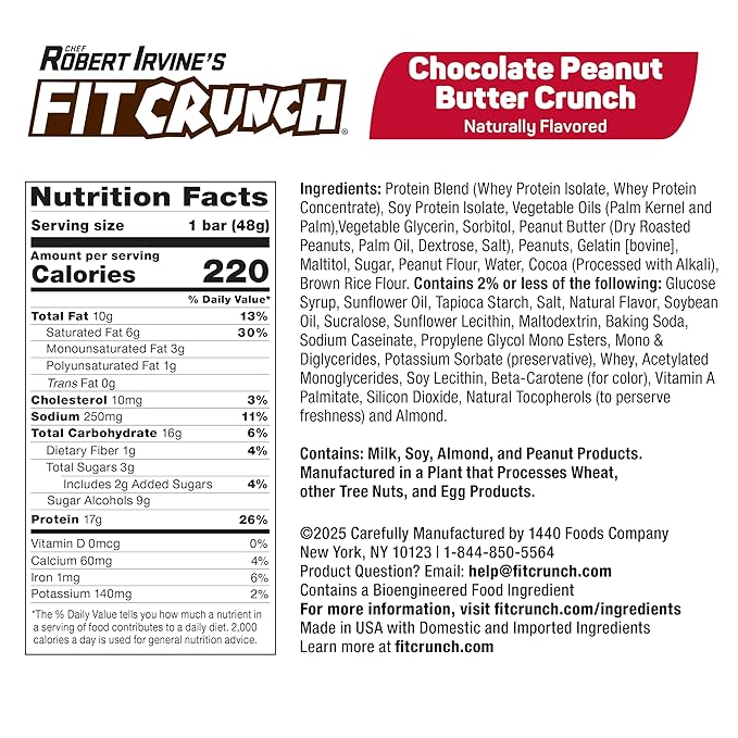FITCRUNCH Snack Size Protein Bars, 6-Layer Baked Bar, 3g of Sugar, Gluten Free & Soft Cake Core (18 Bars, Peanut Butter Crunch)