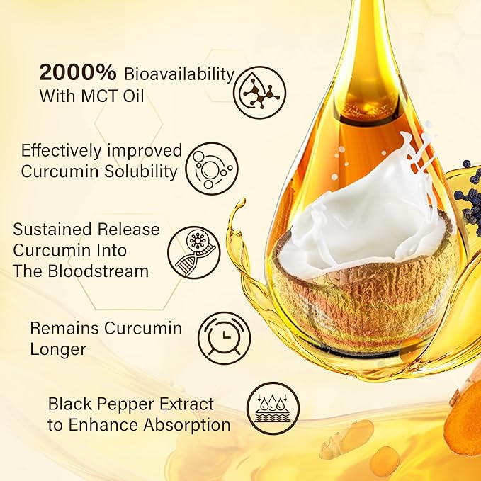 Turmeric Gummies 1000mg w/MCT Oil C8 C10, Organic Antioxidant, Turmeric Curcumin Supplement with Black Pepper Extract, Support Comfort, Boost Energy, Ultra Absorption, Sugar Free, 60 Cts