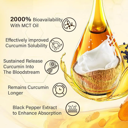 Turmeric Gummies 1000mg w/MCT Oil C8 C10, Organic Antioxidant, Turmeric Curcumin Supplement with Black Pepper Extract, Support Comfort, Boost Energy, Ultra Absorption, Sugar Free, 120Cts