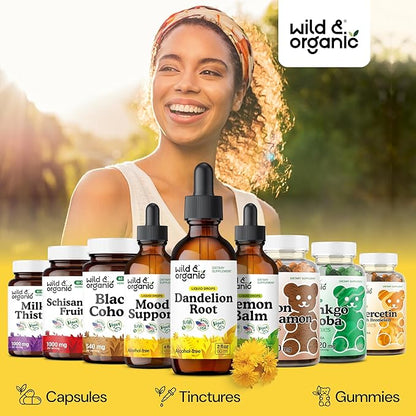 Wild & Organic Dandelion Root Supplement - Liver Detox Cleanse Support - Dandelion Root Tincture - Add to Tea - Herbal Liver Supplement - Vegan, Sugar & Alcohol-Free Liquid Extract Drops - 2 fl oz