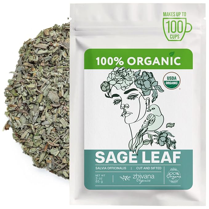 Organic Sage Leaves (3 oz.) - Sage Tea Loose Leaf (Salvia officinalis) – Salvia Tea for Mind & Body Wellness - Focus and Clarity