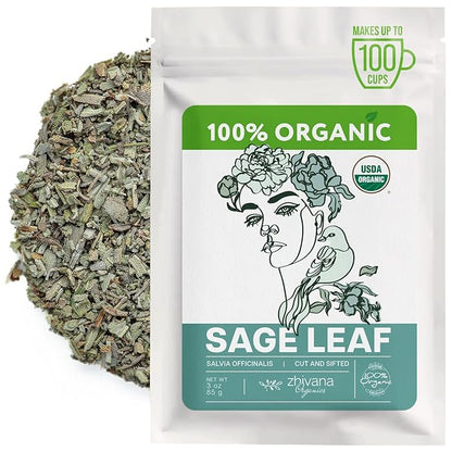 Organic Sage Leaves (3 oz.) - Sage Tea Loose Leaf (Salvia officinalis) – Salvia Tea for Mind & Body Wellness - Focus and Clarity