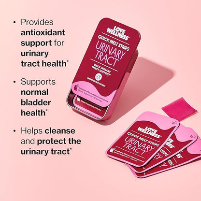 Love Wellness Urinary Tract* Quick Melt Strips - Fast-Dissolving UT Support with 36 mg PACs from Cranberry Fruit Extract - Promotes Urinary Health* - No Water Needed - Vegan and Sugar Free - 32 Strips