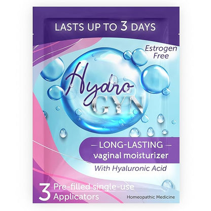 Hydro GYN Vaginal Moisturizer | Long Lasting for Vaginal Dryness & Irritation | Hyaluronic Acid & Vitamin E | Feminine Care Hormone Free | Pre and Post Menopausal | 3 Pre Filled Applicators