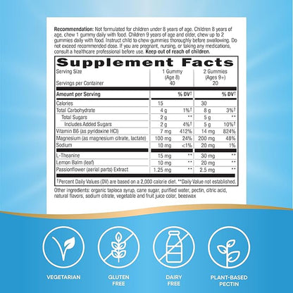 Nature's Way Kids Cool & Calm Gummies,Supports a Calm Mood in Kids Ages 8+*,Lemon Balm,Magnesium,Vitamin B6,L-Theanine,Grape Flavored,Vegetarian,(Packaging May Vary),40 Count (Pack of 2)