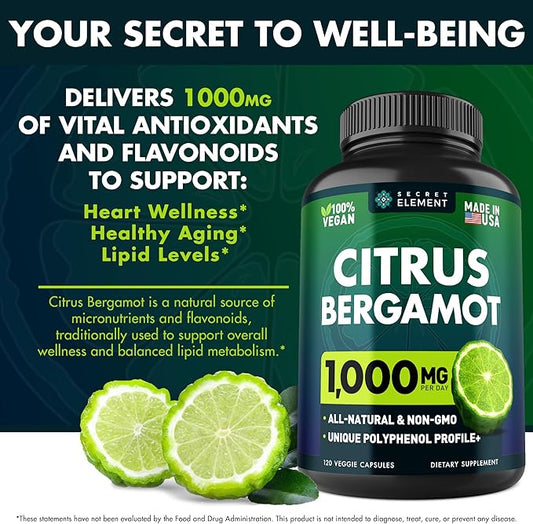 Citrus Bergamot Extract 1000mg for Women and Men – Polyphenol-Rich Bergamot Capsules for Daily Wellness, Antioxidant Support & Healthy Lifestyle, Non-GMO, Gluten Free, 120 Vegan Capsules, Pack of 3