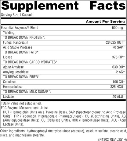 Source Naturals Essential Enzymes 500mg Bio-Aligned Multiple Enzyme Supplement Herbal Defense for Digestion, Gas, Constipation & Bloating Relief - Supports Immune System* - 120 Vegetarian Capsules