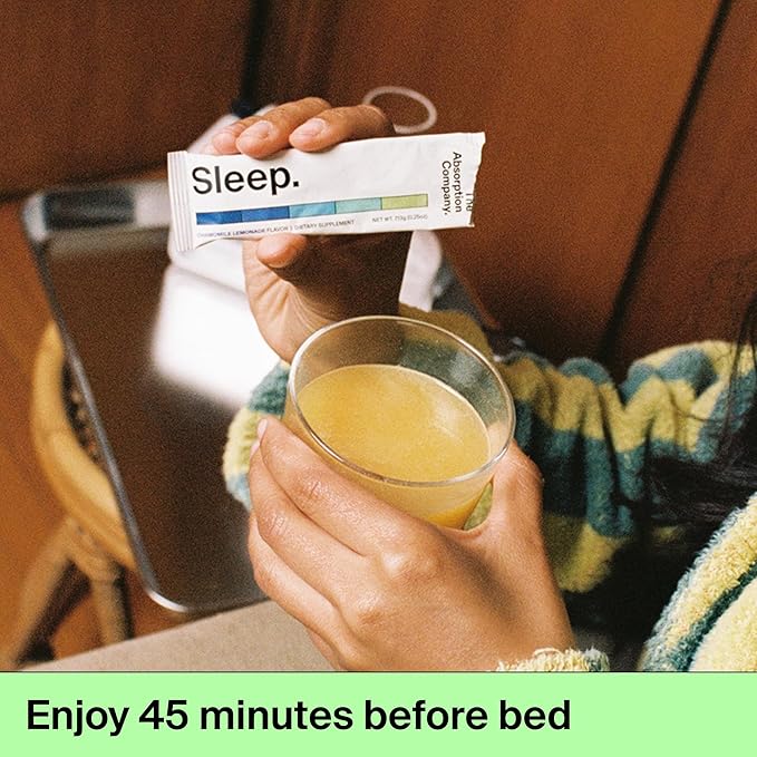 Sleep Aid Powder - Calming Drink for Deep Sleep with Liposomal Saffron, Magnesium & PharmaGABA Melatonin-Free Natural Supplement to Reduce Stress and Improve Sleep Quality Chamomile Lemonade 7 Sticks