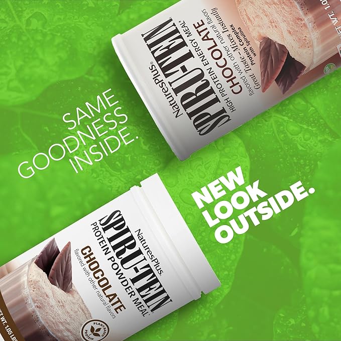 NaturesPlus SPIRU-TEIN, Chocolate - 1.05 lb - Plant-Based Protein Shake - Non-GMO, Vegetarian, Gluten Free - 17 Total Servings