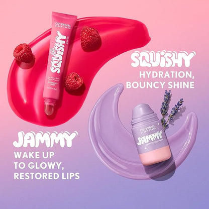 COVERGIRL Clean Fresh Squishy Glaze™ Lip Butter Balm, Flavored, Non-Sticky, with Vitamin E & Shea Butter – 160 Fresh Plum (Sheer Burgundy Plum)